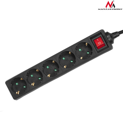PremiumLine maitinimo juosta, 5 lizdų prailgintuvas su jungikliu, Juoda, Vokietijos tipo, 3500W, 5m, MCE227G - gaukdaugiau.lt