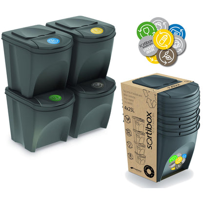 Rūšiavimo dėžių rinkinys Sortibox 4x25L pilkas - gaukdaugiau.lt