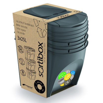 Sortavimo dėžių komplektas Sortibox 3x25L pilkas - gaukdaugiau.lt