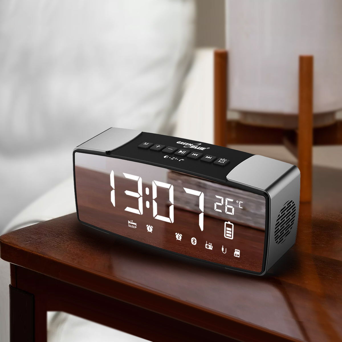 „PremiumLine“ radijo laikrodis su Bluetooth, FM, aux-in, 6W, temperatūros rodikliu, aliarmu, laikrodžiu, 2200 mAh akumuliatoriumi, GB200 - gaukdaugiau.lt