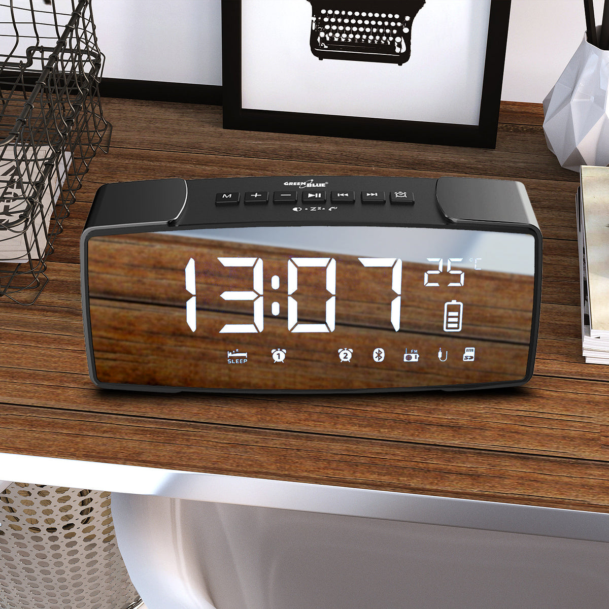 „PremiumLine“ radijo laikrodis su Bluetooth, FM, aux-in, 6W, temperatūros rodikliu, aliarmu, laikrodžiu, 2200 mAh akumuliatoriumi, GB200 - gaukdaugiau.lt