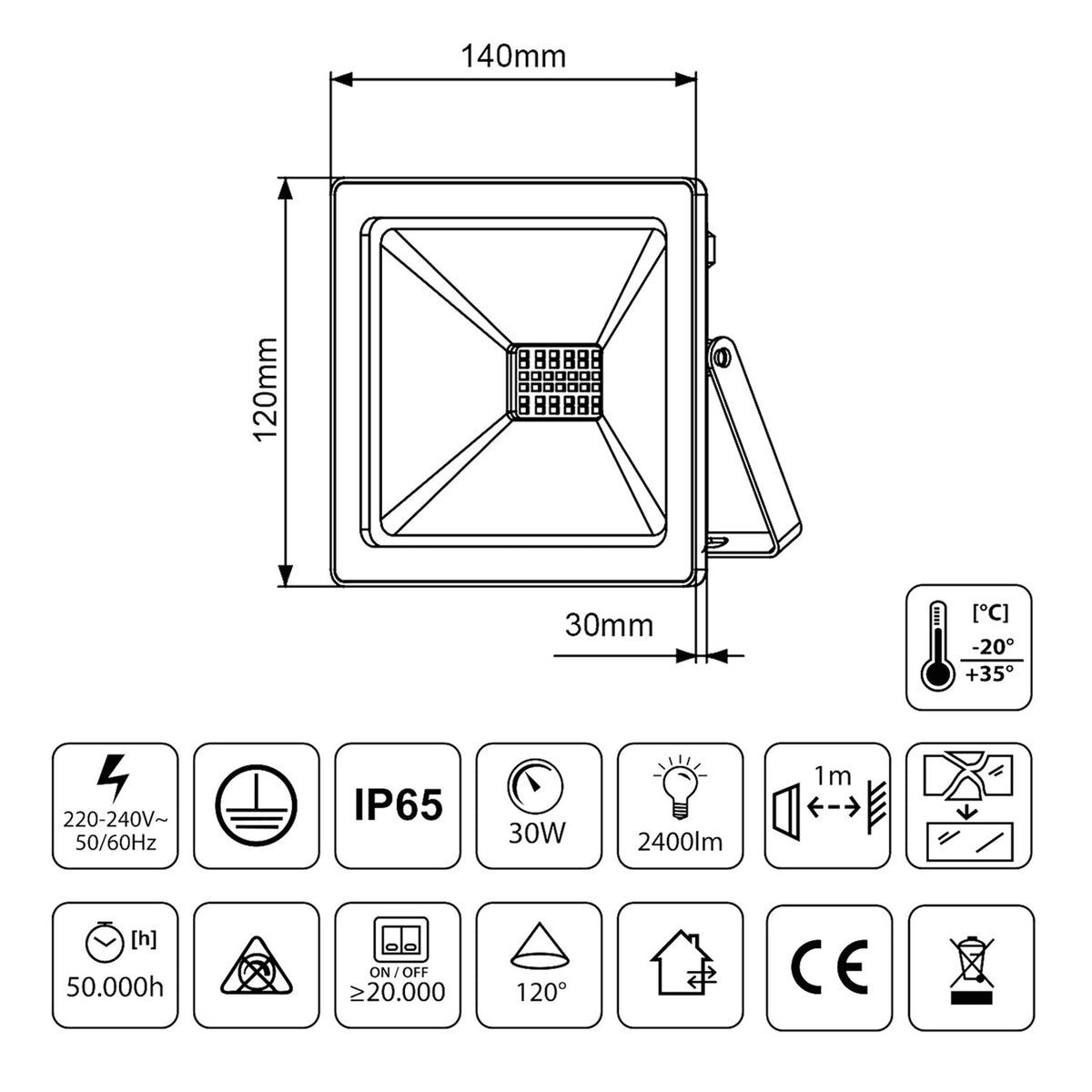 LED apšvietimo lempa PremiumLine, plona 30W, neutrali balta spalva (4000K), IP65, MCE530 NW - gaukdaugiau.lt