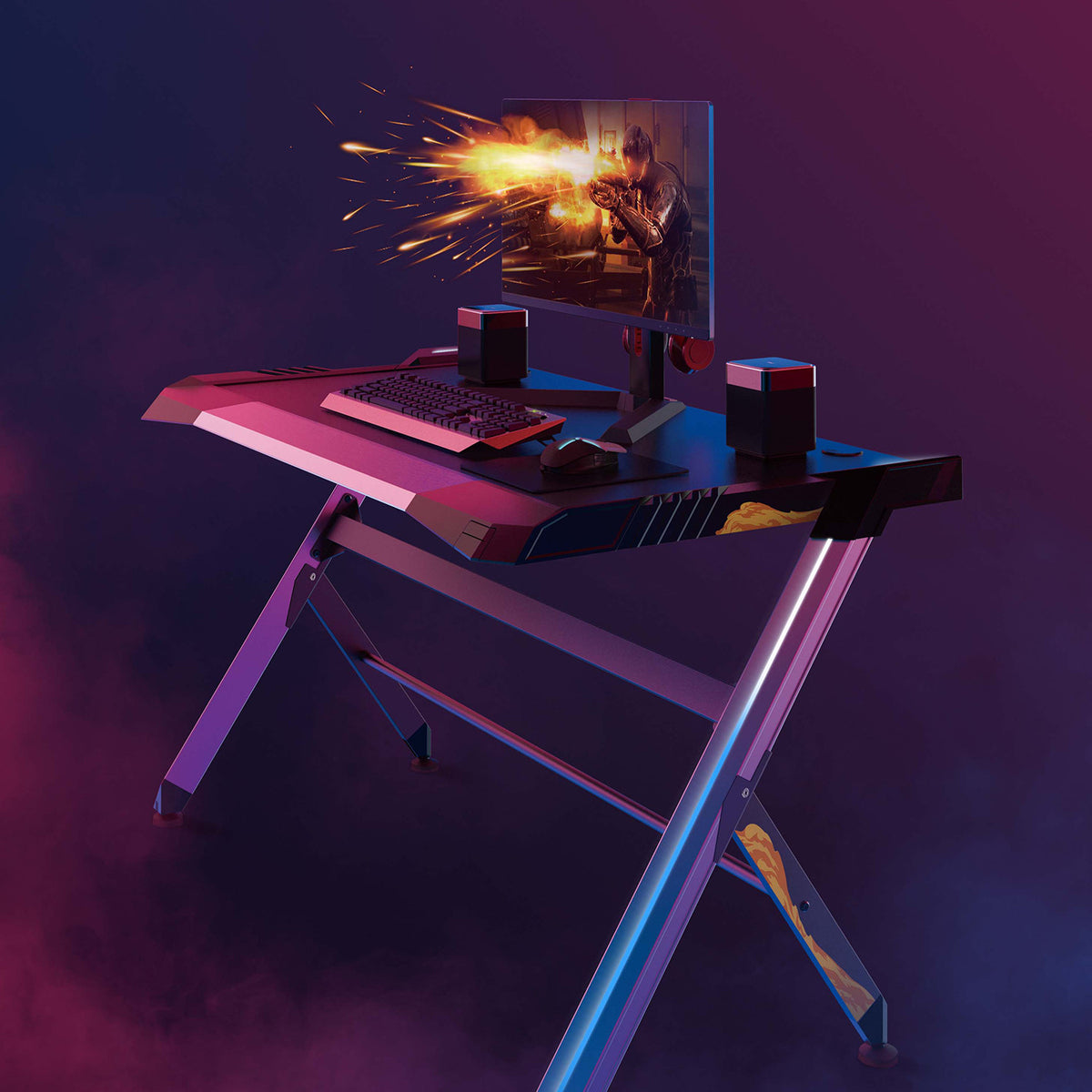 Gaminginis juodas didelis stalas RGB LED PremiumLine RS150, maksimali apkrova 50 kg, aukštis 780 mm - gaukdaugiau.lt
