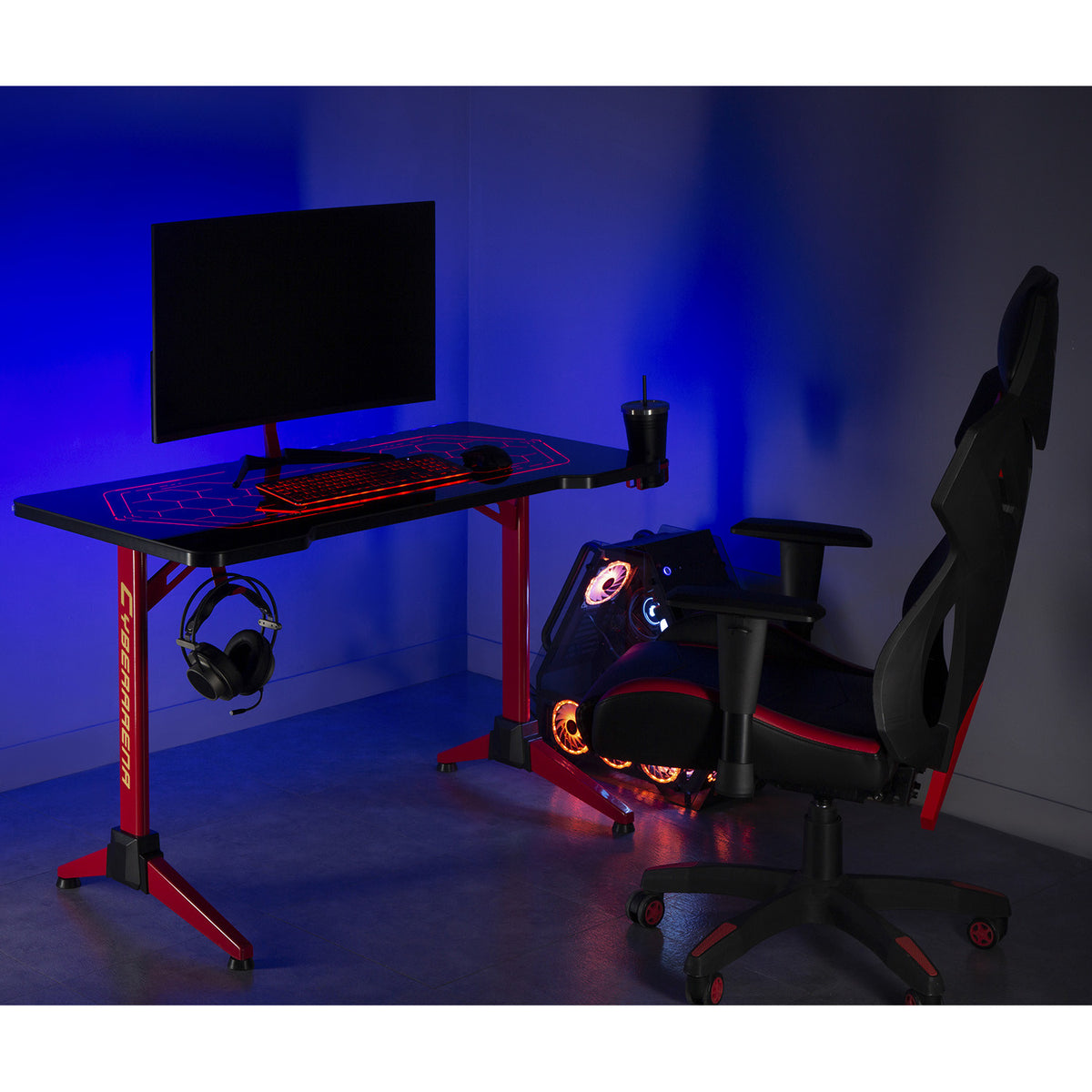 Gaminginis RGB LED biuras PremiumLine, juodas, didelis, maksimali apkrova 100 kg, aukštis 760 mm, RS163 - gaukdaugiau.lt
