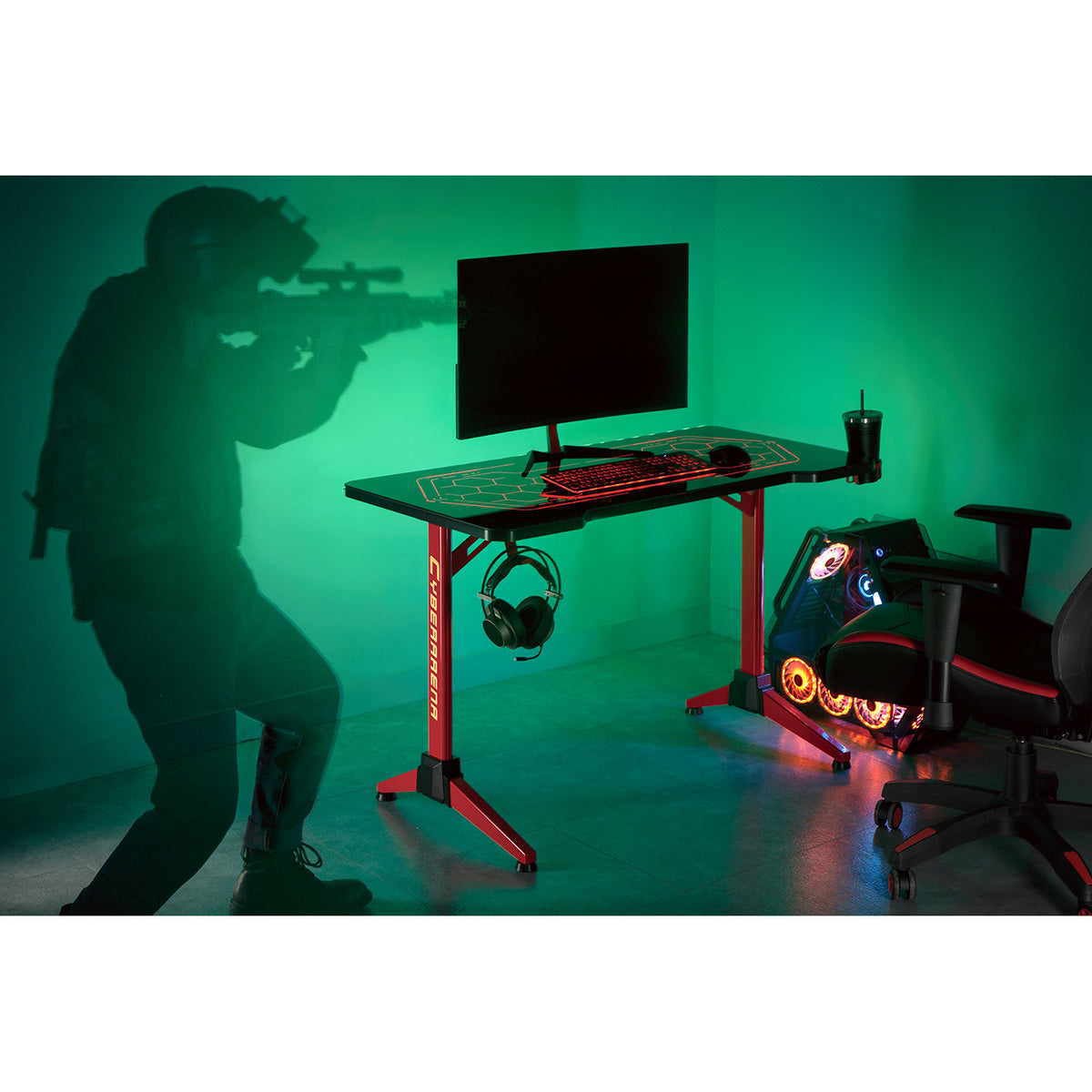 Gaminginis RGB LED biuras PremiumLine, juodas, didelis, maksimali apkrova 100 kg, aukštis 760 mm, RS163 - gaukdaugiau.lt