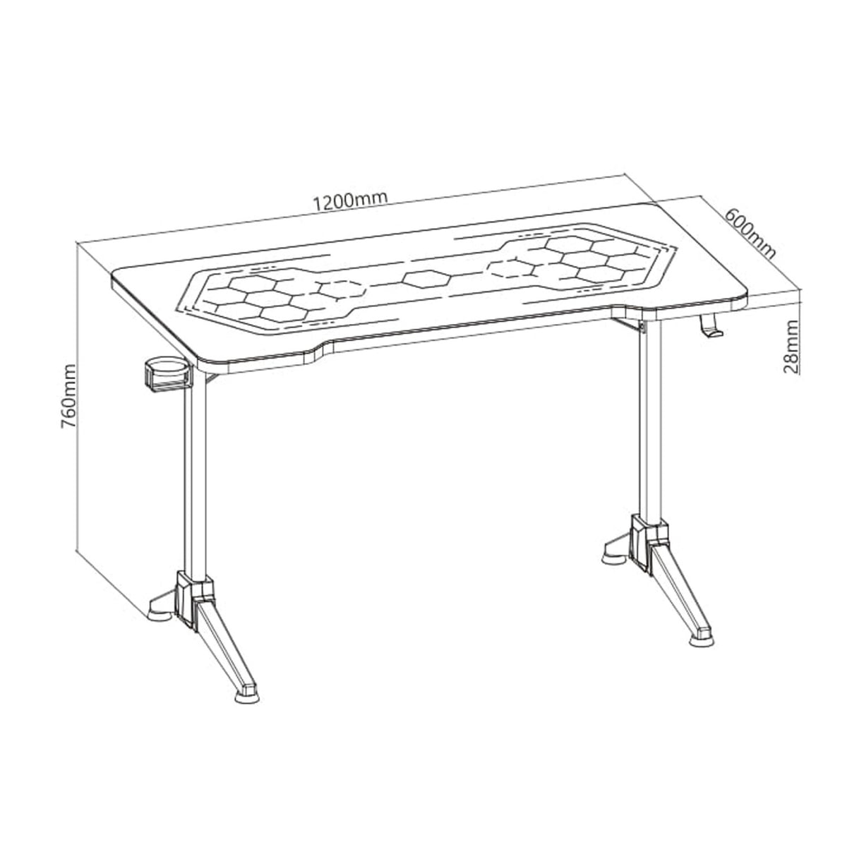 Gaminginis RGB LED biuras PremiumLine, juodas, didelis, maksimali apkrova 100 kg, aukštis 760 mm, RS163 - gaukdaugiau.lt