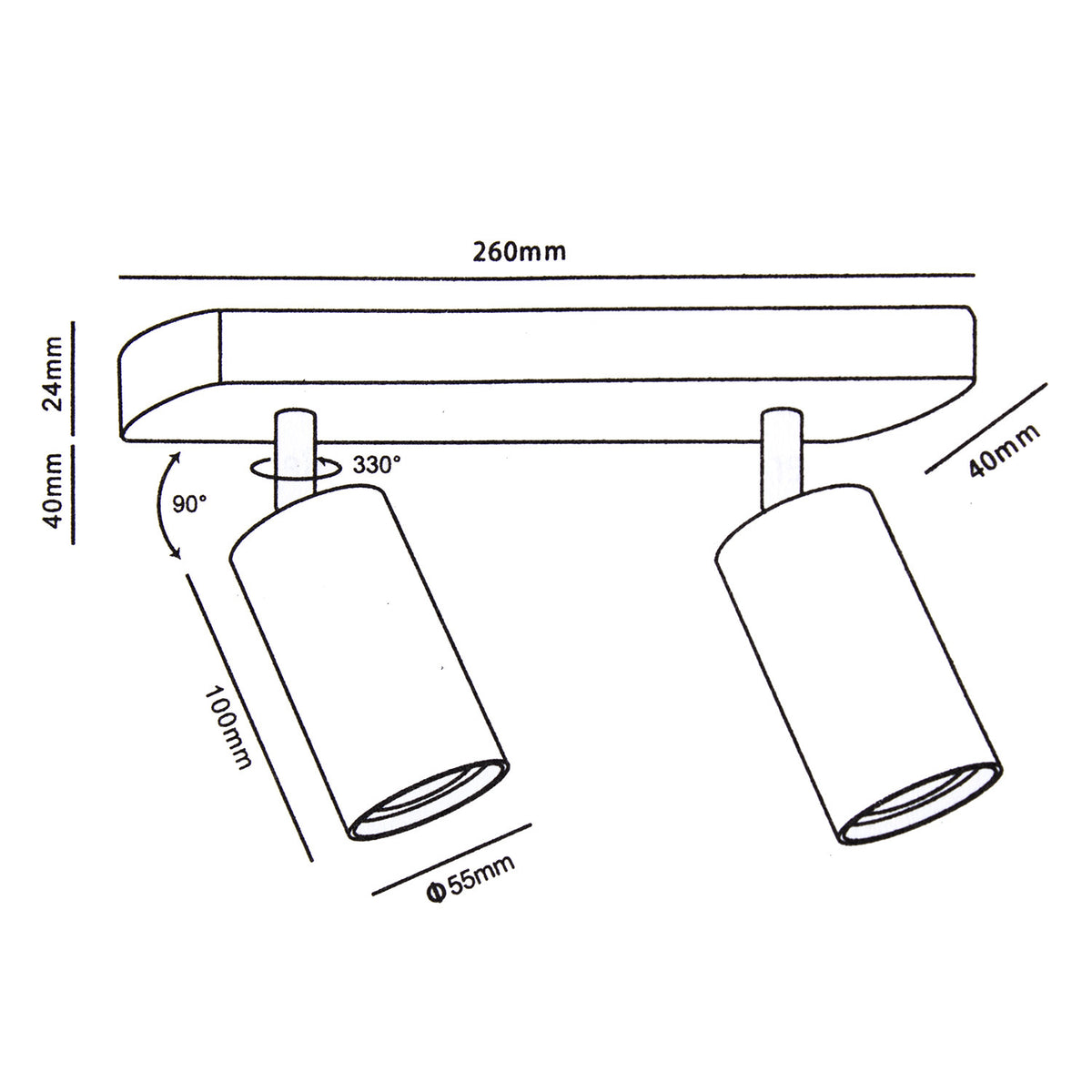 Sieninė-lubų lempa PremiumLine, taškinė, judama, aliumininė, 2xGU10, 55x100mm, mati juoda spalva, MCE452 B - gaukdaugiau.lt
