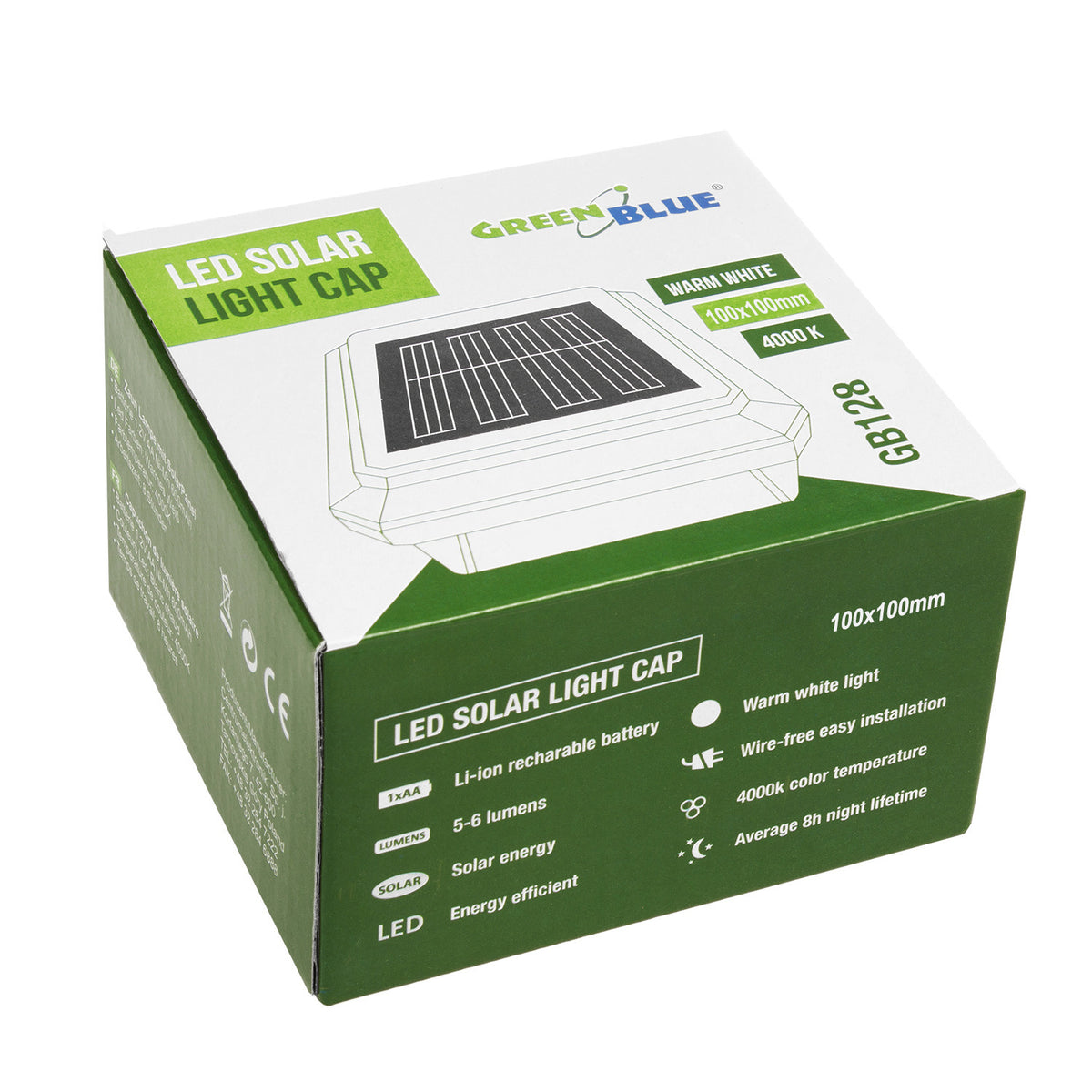 Šviestuvas LED saulės energija ant stulpelio PremiumLine, 100x100mm, gaubtas voko formos, GB128 - gaukdaugiau.lt