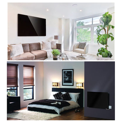 Stiklinis šildymo skydelis PremiumLine, infraraudonasis 600W, laikmatis, pultelis, termostatas, WiFi Tuya, juodos spalvos, 55x100cm, MCE536 - gaukdaugiau.lt