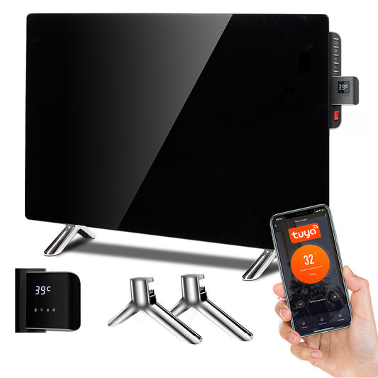 Stiklinis šildymo skydelis PremiumLine, infraraudonasis 600W, laikmatis, pultelis, termostatas, WiFi Tuya, juodos spalvos, 55x100cm, MCE536 - gaukdaugiau.lt
