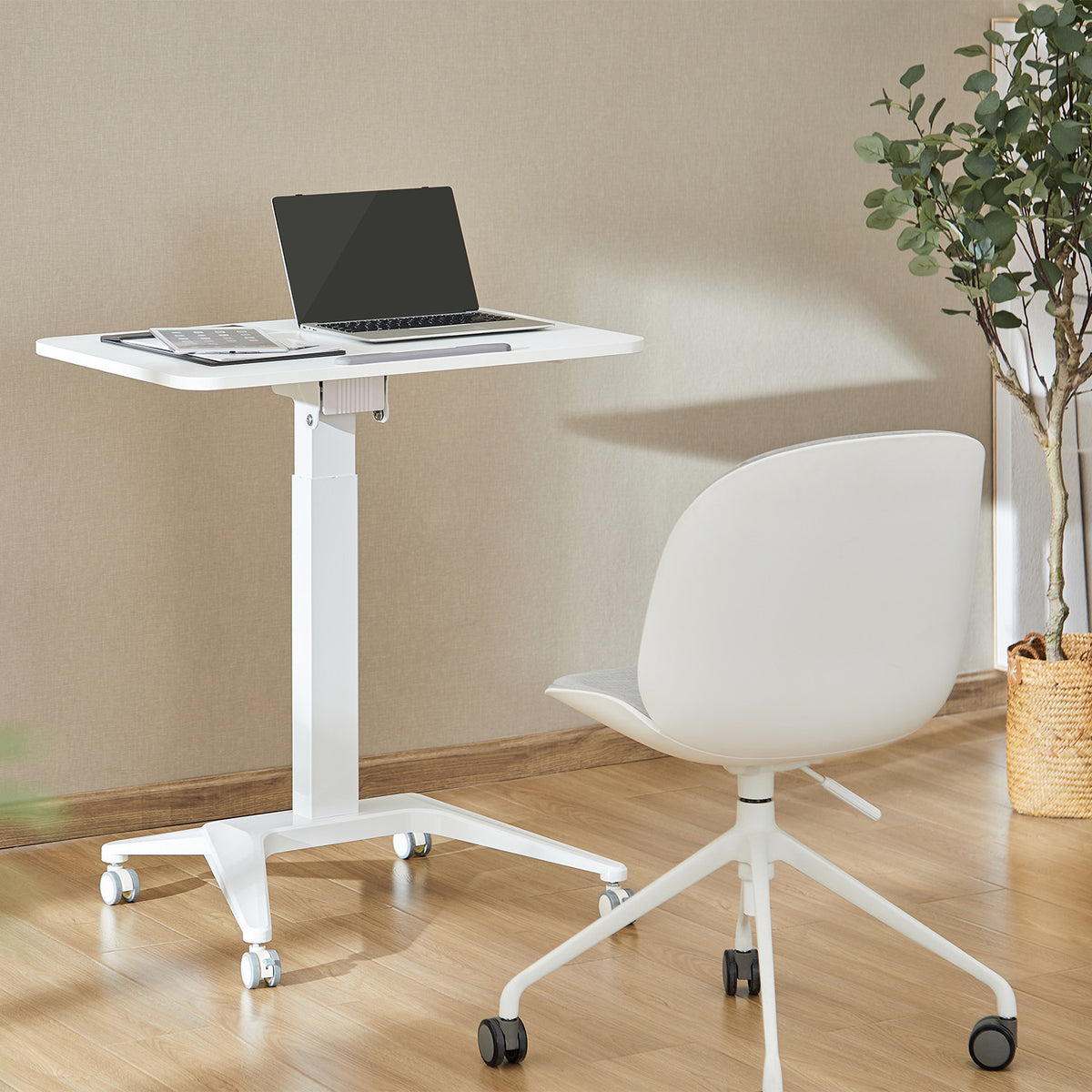 Kilnojamas stalas su pneumatine aukščio reguliavimo sistema PremiumLine, baltas, 80x52 cm, maksimali apkrova 8 kg, aukštis iki 109 cm, MC-453W - gaukdaugiau.lt