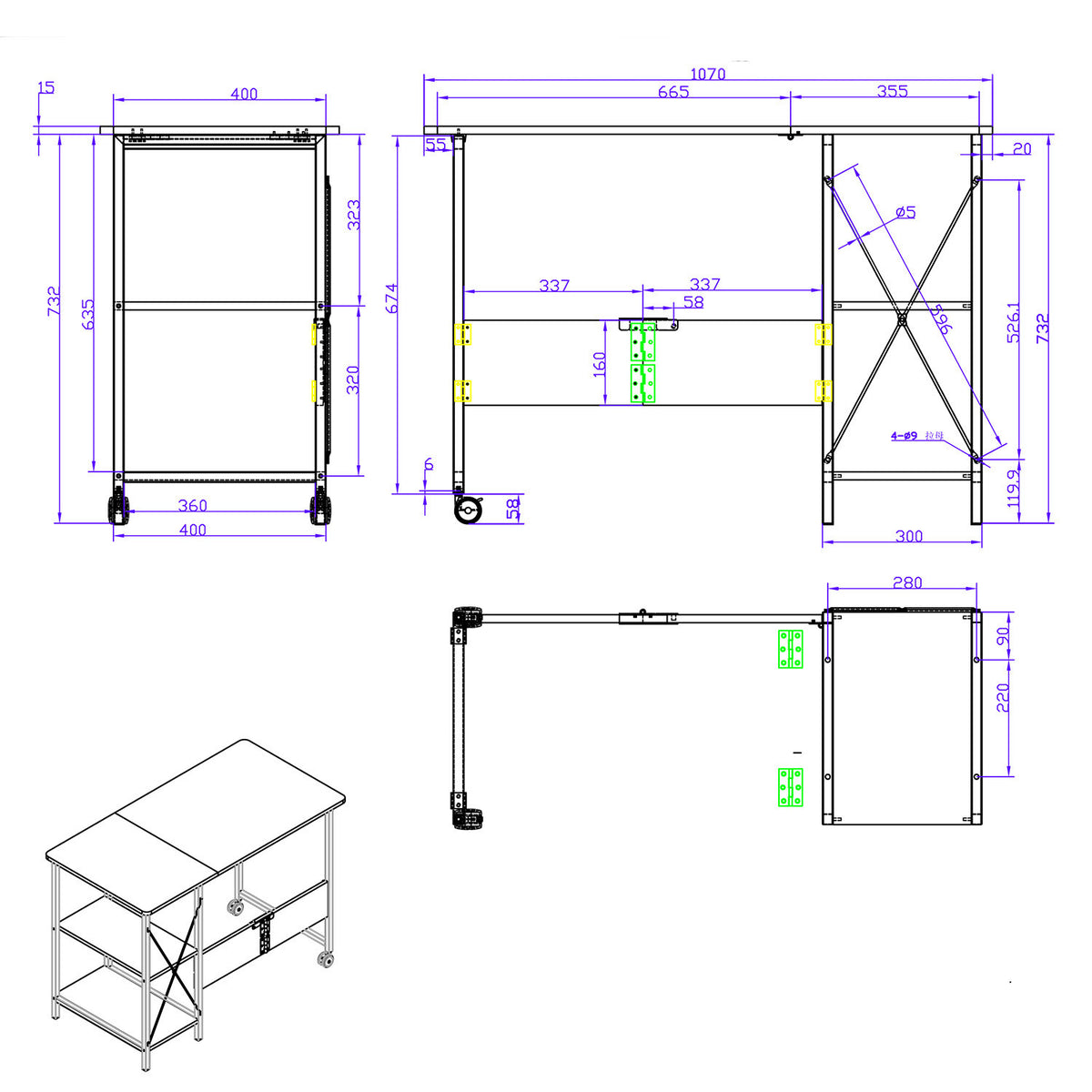 Lankstusis buhalterinis stalas PremiumLine, matmenys: 107x45x75 cm, maksimali apkrova - 150 kg, su stalviršiu, šviesaus buko spalva, MC-411 W - gaukdaugiau.lt