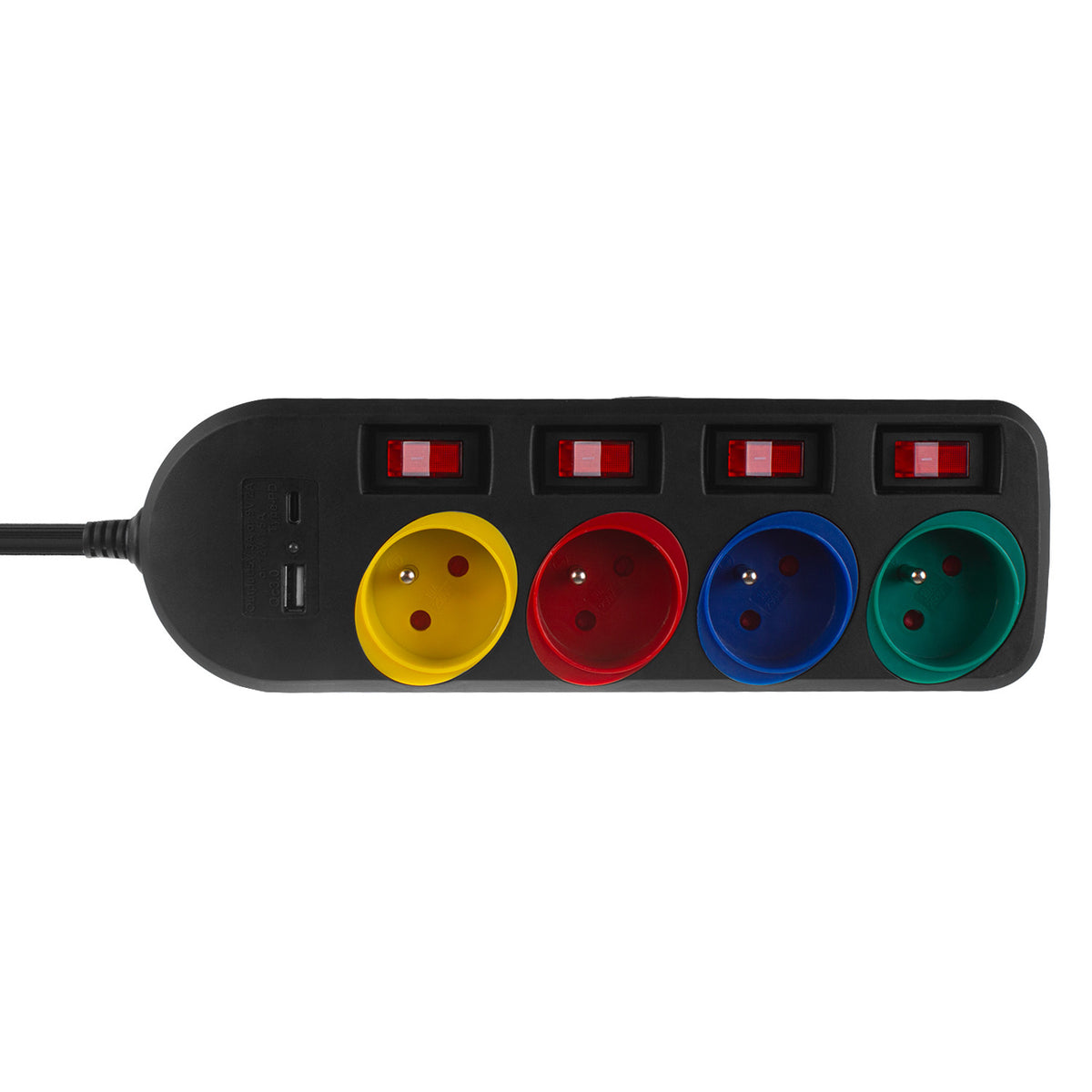 PremiumLine maitinimo juosta, 4 lizdų ir USB A / C pratęsiklis, su jungikliais, 250VAC/10A, 1.5m, juoda, MCE508 B - gaukdaugiau.lt