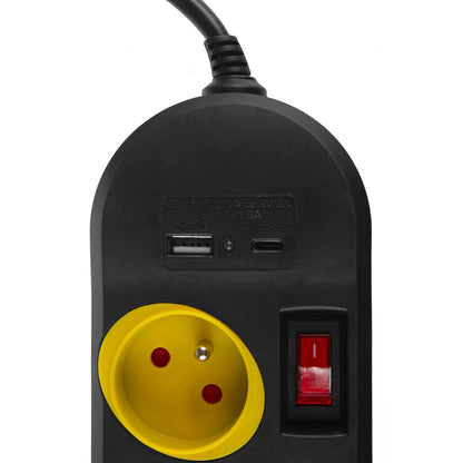 PremiumLine maitinimo juosta, 4 lizdų ir USB A / C pratęsiklis, su jungikliais, 250VAC/10A, 1.5m, juoda, MCE508 B - gaukdaugiau.lt