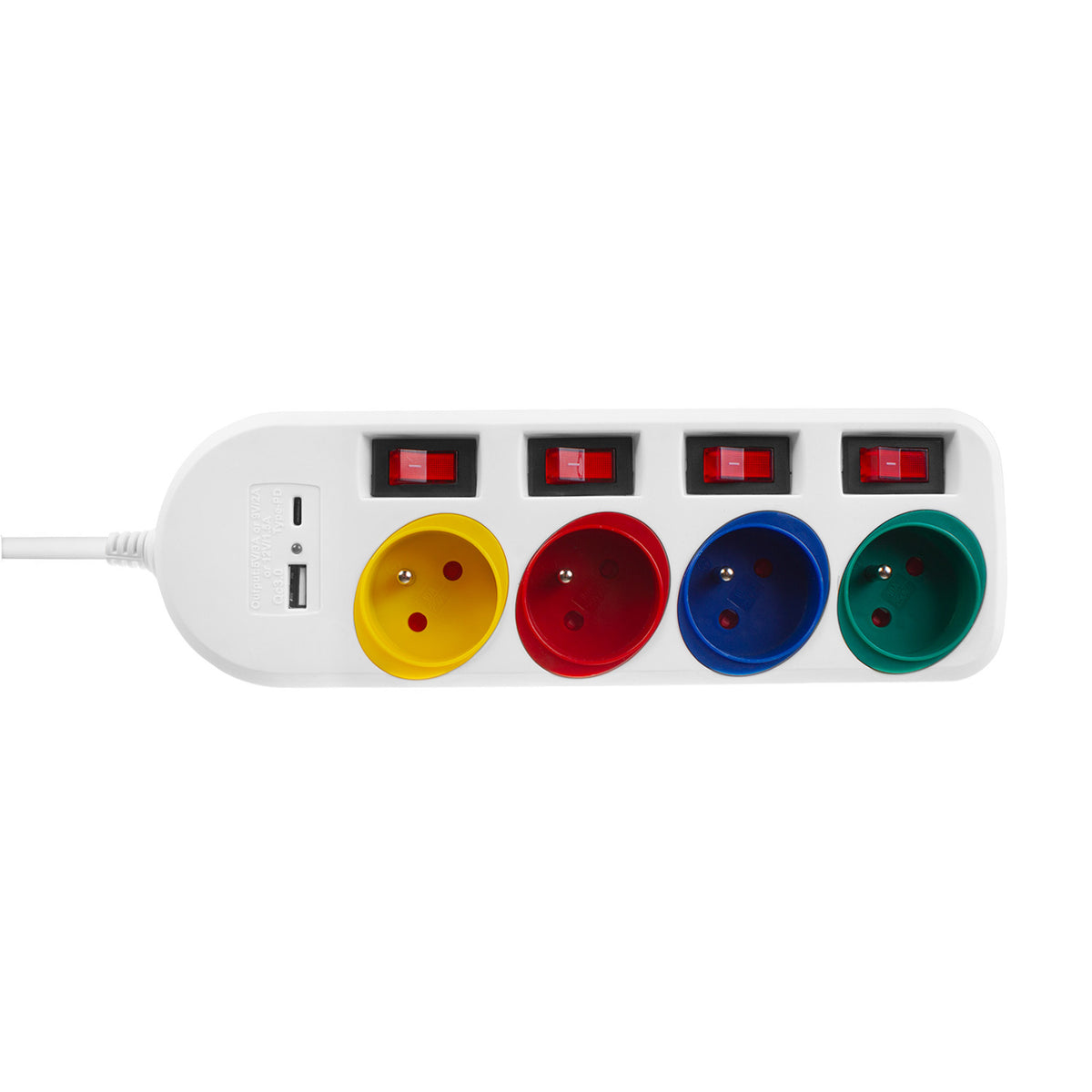 Macleen maitinimo juosta, 4 lizdų ir USB A / C pratęsiklis, su jungikliais, 250VAC/10A, 1,5 m, balta, MCE508 W - gaukdaugiau.lt