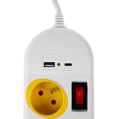 Macleen maitinimo juosta, 4 lizdų ir USB A / C pratęsiklis, su jungikliais, 250VAC/10A, 1,5 m, balta, MCE508 W - gaukdaugiau.lt