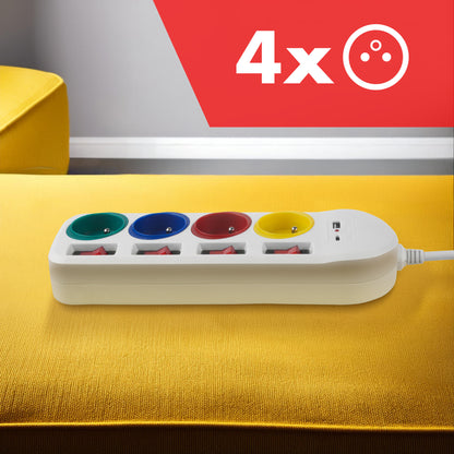 Macleen maitinimo juosta, 4 lizdų ir USB A / C pratęsiklis, su jungikliais, 250VAC/10A, 1,5 m, balta, MCE508 W - gaukdaugiau.lt