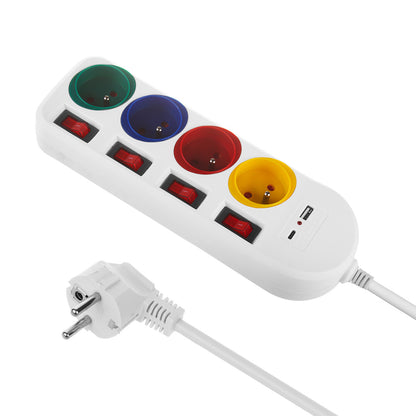 Macleen maitinimo juosta, 4 lizdų ir USB A / C pratęsiklis, su jungikliais, 250VAC/10A, 1,5 m, balta, MCE508 W - gaukdaugiau.lt