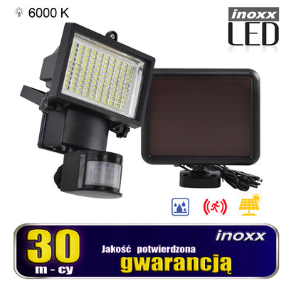 Saulės lempos šviestuvas su 100 SMD LED, judesio ir sutemų jutikliais - gaukdaugiau.lt