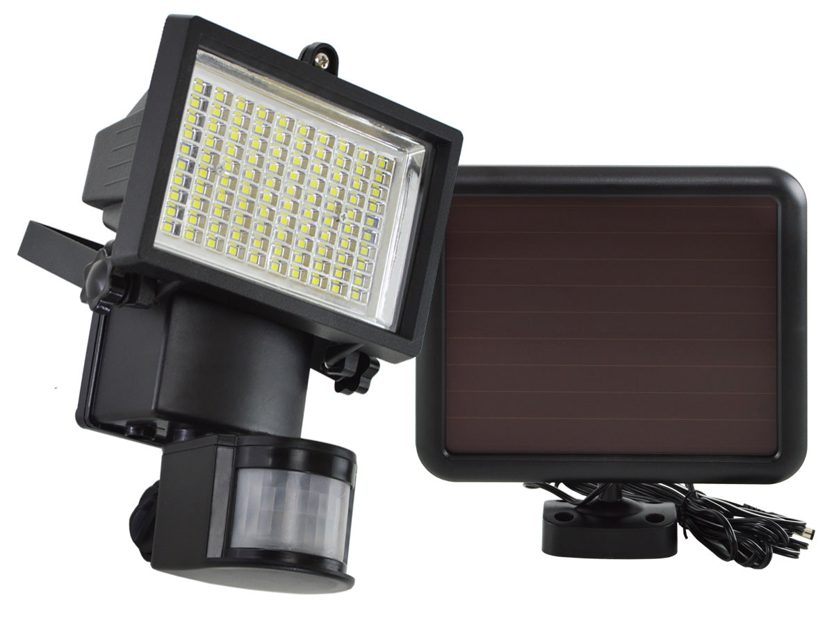 Saulės lempos šviestuvas su 100 SMD LED, judesio ir sutemų jutikliais - gaukdaugiau.lt