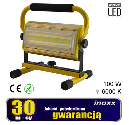 Nešiojamasis LED prožektorius 100W 6000K aku/ 230V - gaukdaugiau.lt