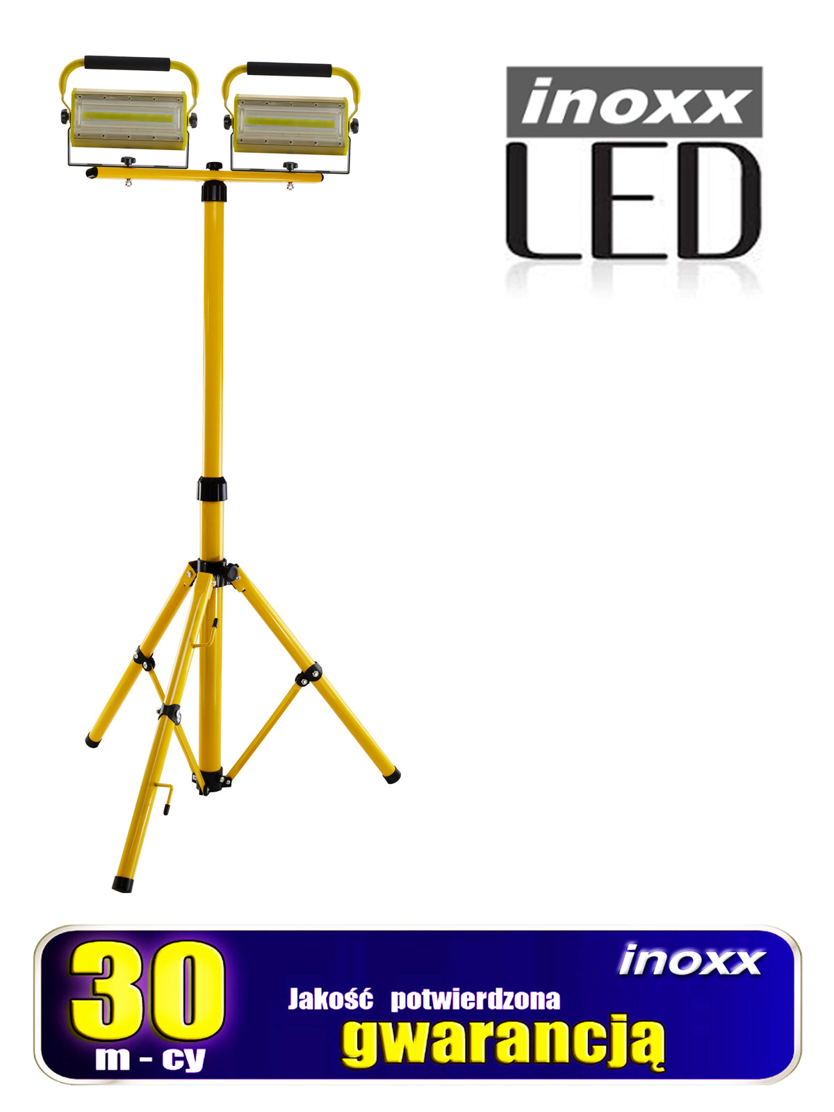 Šviesos diodinis nešiojamas prožektorius 100w x2 + teleskopinis statyvas 160cm - gaukdaugiau.lt