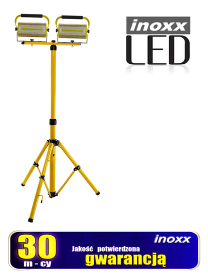 Šviesos diodinis nešiojamas prožektorius 100w x2 + teleskopinis statyvas 160cm - gaukdaugiau.lt