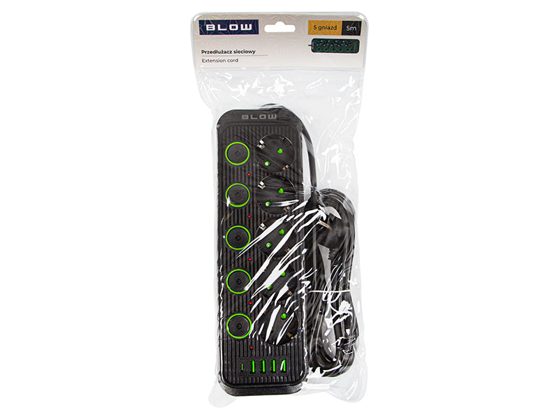 98-209# Tinklo pratęsėjas PS-550S 5-lizdų 4xUSB 1xUSB-C 5m juodas 3x1mm - gaukdaugiau.lt