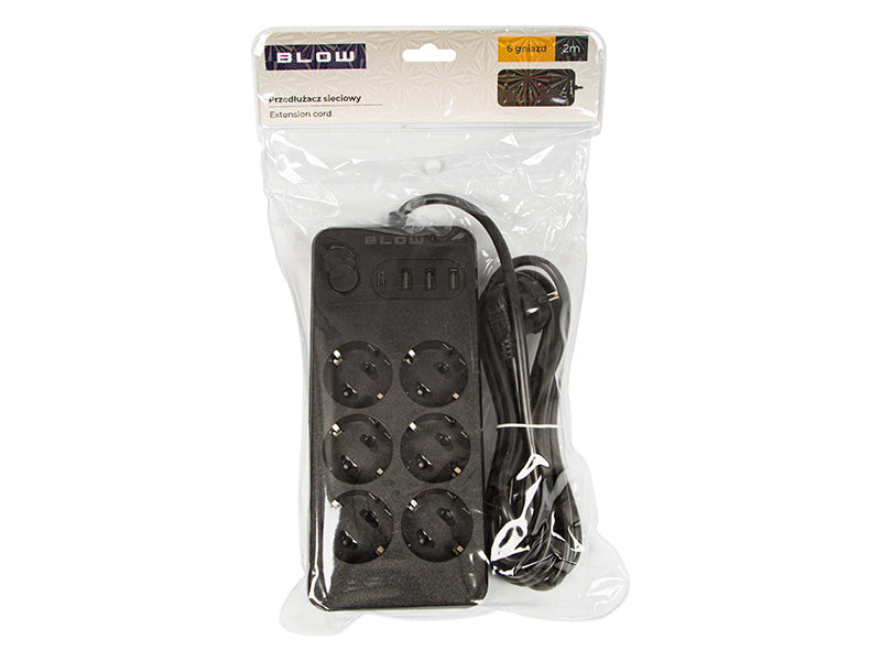 98-210# Tinklo pratęsėjas ps-620 6-lizdų 3xusb 1xusb-c 2m juodas 2x1mm - gaukdaugiau.lt