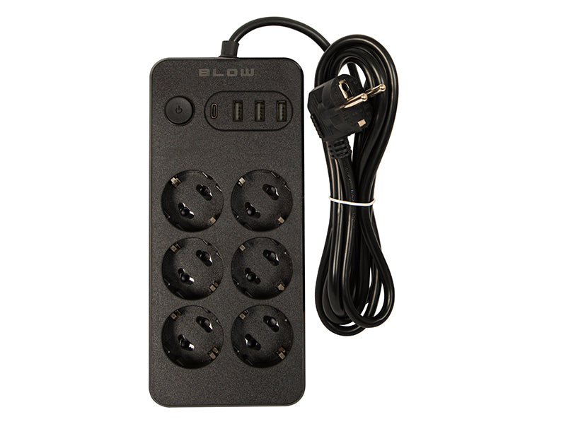 98-210# Tinklo pratęsėjas ps-620 6-lizdų 3xusb 1xusb-c 2m juodas 2x1mm - gaukdaugiau.lt