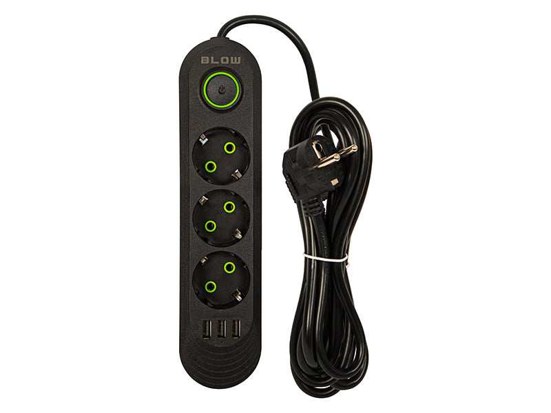 98-213# Tinklo pratęsiklis ps-320 3-lizdų 3xusb 2m juodas 3x1mm - gaukdaugiau.lt