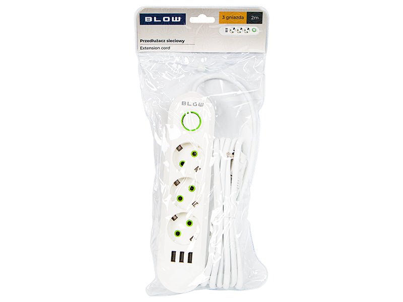 98-216# Tinklo pratęsėjas ps-320 3-lizdai 3xusb 2m baltas 3x1mm - gaukdaugiau.lt