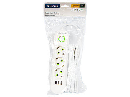 98-216# Tinklo pratęsėjas ps-320 3-lizdai 3xusb 2m baltas 3x1mm - gaukdaugiau.lt