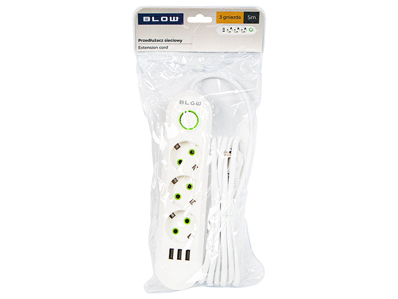 98-218# Tinklo pratęsėjas ps-350 3-lizdai 3xusb 5m baltas 2x1mm - gaukdaugiau.lt