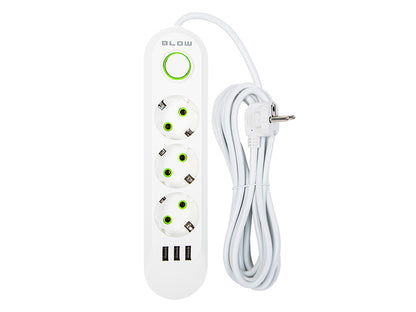 98-218# Tinklo pratęsėjas ps-350 3-lizdai 3xusb 5m baltas 2x1mm - gaukdaugiau.lt