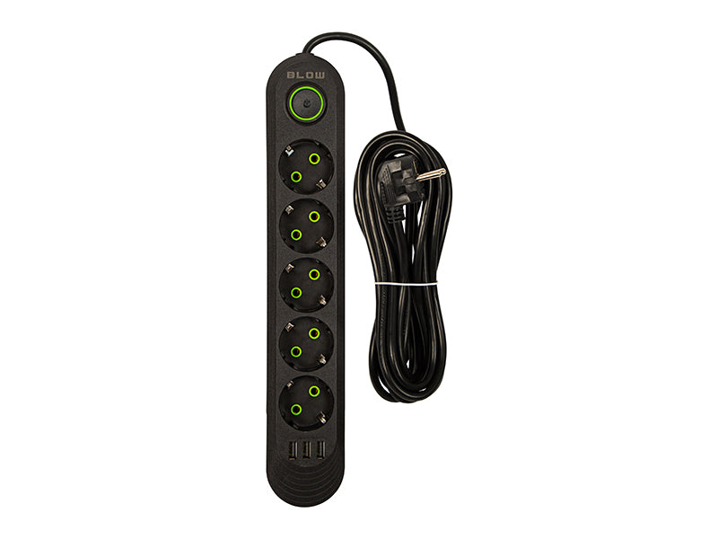 98-228# Tinklo pratęsėjas ps-550 5-lizdų 3xusb 5m juodas 3x1mm - gaukdaugiau.lt