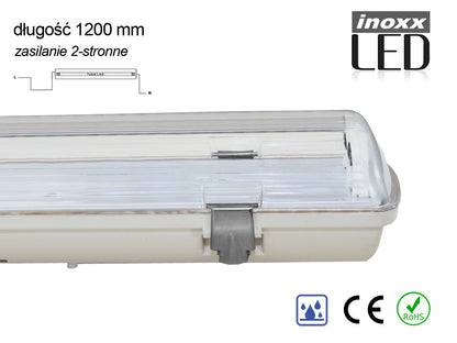 Hermaetiškas pramoninis IP65 LED apšvietimo korpusas 1x120cm T8 G13 dvipusis maitinimas - gaukdaugiau.lt