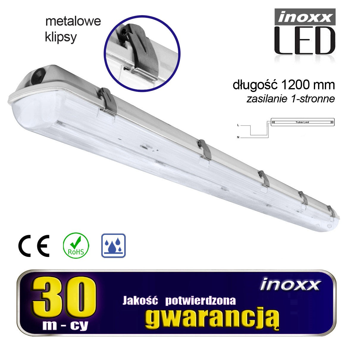 Hermaetiška pramoninė IP65 LED apvalkalo 1x120cm T8 G13 vienpusės maitinimo - gaukdaugiau.lt