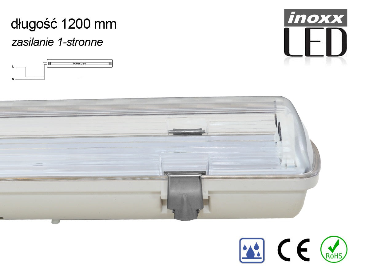 Hermaetiška pramoninė IP65 LED apvalkalo 1x120cm T8 G13 vienpusės maitinimo - gaukdaugiau.lt