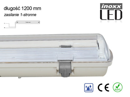 Hermaetiška pramoninė IP65 LED apvalkalo 1x120cm T8 G13 vienpusės maitinimo - gaukdaugiau.lt