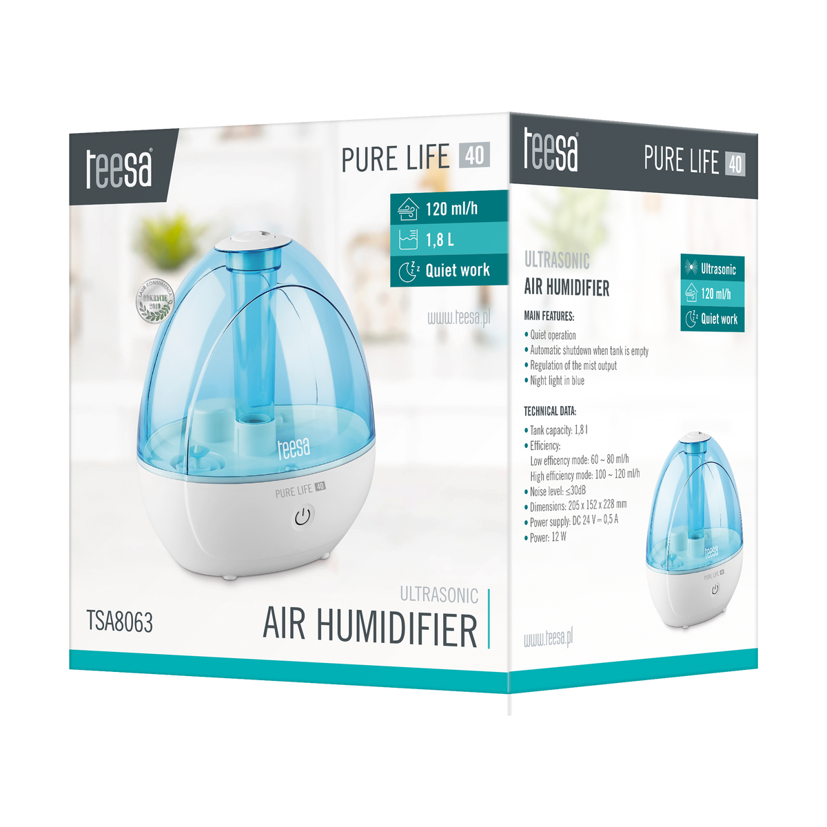 Ultragarsinis oro drėkintuvas PremiumLine PURE LIFE 40 - gaukdaugiau.lt