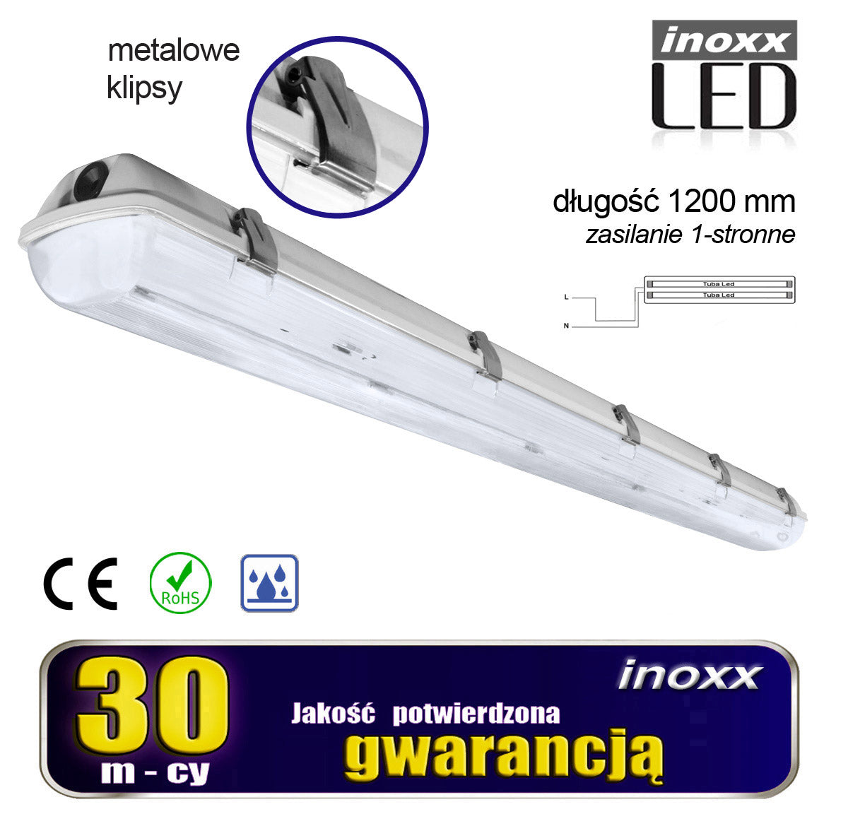10x hermetiška lempos laikiklio rinkinys LED IP65 vienpusis + 20x LED lempa 120cm 18W T8 6000K vienpusė šalta - gaukdaugiau.lt