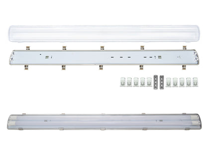 10x hermetiška lempos laikiklio rinkinys LED IP65 vienpusis + 20x LED lempa 120cm 18W T8 6000K vienpusė šalta - gaukdaugiau.lt