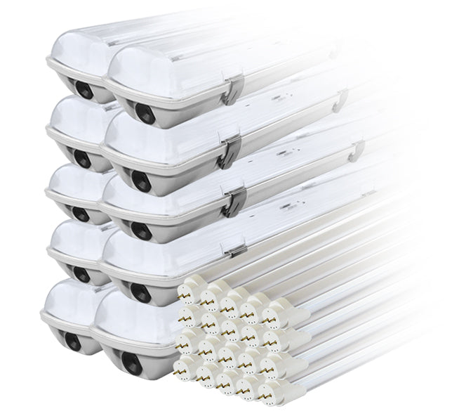 10x hermetiška lempos laikiklio rinkinys LED IP65 vienpusis + 20x LED lempa 120cm 18W T8 6000K vienpusė šalta - gaukdaugiau.lt