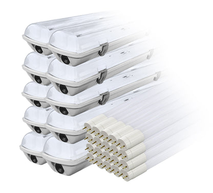 Rinkinys: 10x hermetiška LED lempos korpusas IP65 + 20x LED lemputė 120cm 18W T8 4000K G13 neutrali - gaukdaugiau.lt