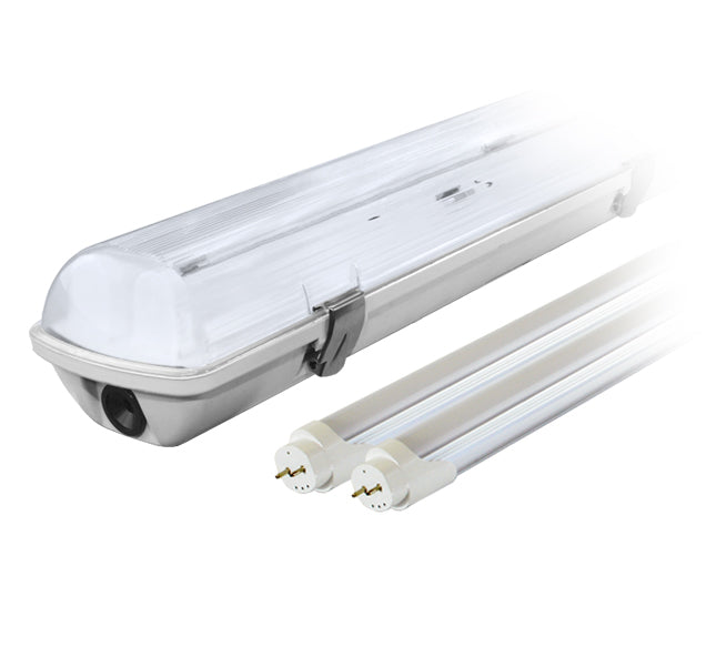 Rinkinys: 1x hermetinė lempos korpusas LED IP65 vienpusis + 2x LED lempa 120cm 18W T8 6000K vienpusė šalta - gaukdaugiau.lt