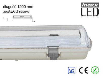 Rinkinys: 2x hermetiška lempos korpusas LED IP65 + 4x LED lempa 120cm 18W T8 4000K G13 neutrali - gaukdaugiau.lt