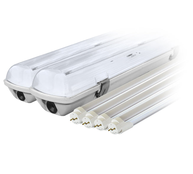 Rinkinys: 2x hermetiška lempos korpusas led ip65 1-pusis + 4x led lemputė 120cm 18w t8 6000k 1-pusė šalta - gaukdaugiau.lt