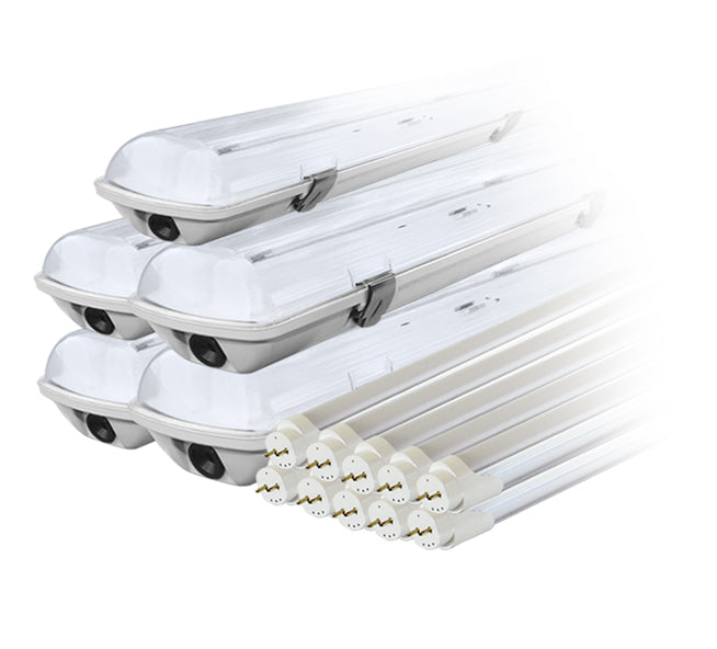 Rinkinys: 5x hermetiška lempos laikiklio pagrindų pora LED IP65 vienpusė + 10x LED lempa 120cm 18W T8 6000K vienpusė šalta - gaukdaugiau.lt