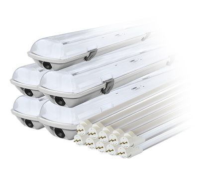 Rinkinys: 5x hermetiška lempos laikiklio pagrindų pora LED IP65 vienpusė + 10x LED lempa 120cm 18W T8 6000K vienpusė šalta - gaukdaugiau.lt